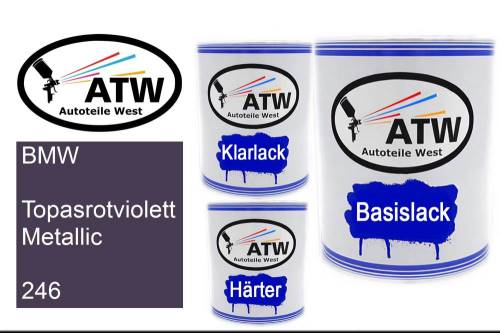 BMW, Topasrotviolett Metallic, 246: 1L Lackdose + 1L Klarlack + 500ml Härter - Set, von ATW Autoteile West.